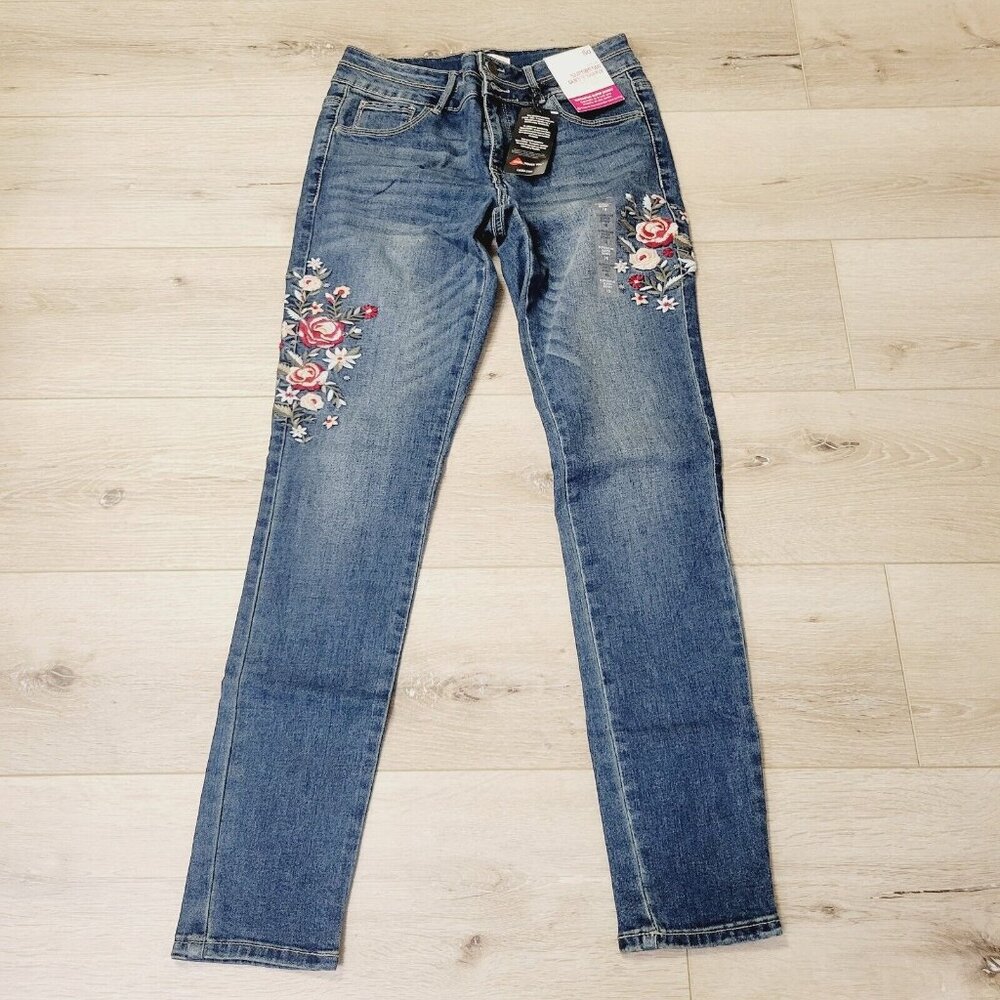 Youth Girls Sz 16 Mid Rise Floral Superstar Super Skinny So Adjustable Jeans